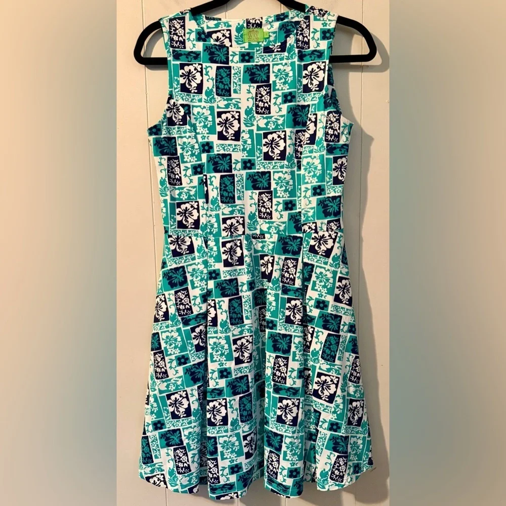Katherine Way Blue Hawaiian Floral Dress, Size S